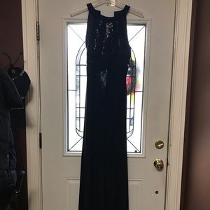 Black satin dress with sequins